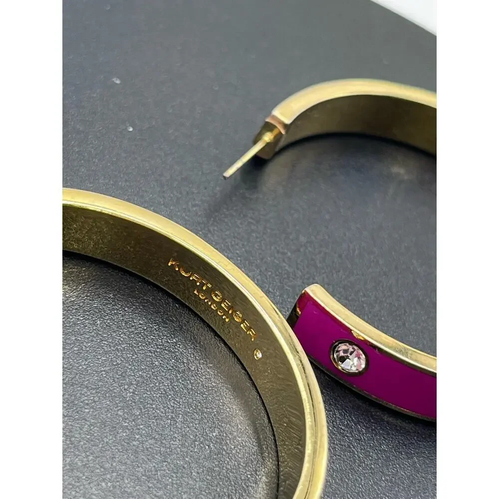 Kurt Geiger‎ Signed Fuchsia Enamel Eagle & Crystal Hoop Post Earrings
